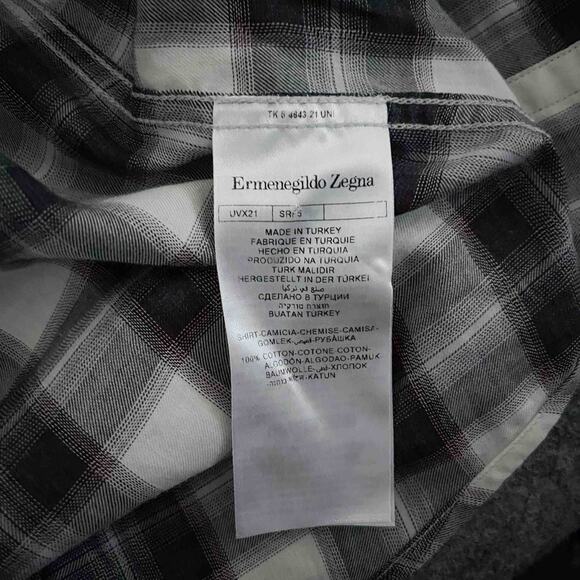 Men's Ermenegildo Zegna Premium Cotton Button Shirt Black White Plaid Size 3XL - Picture 4 of 7